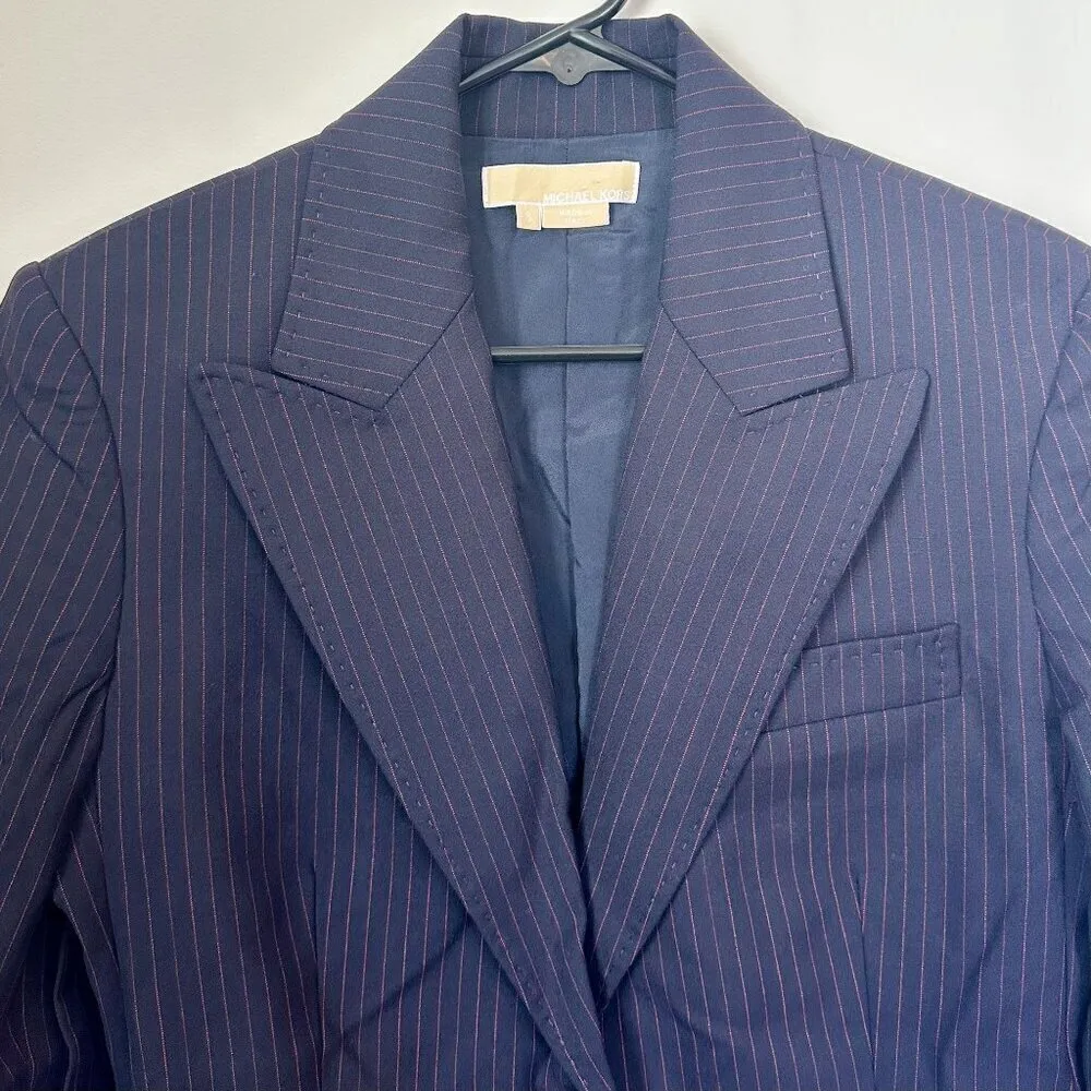 Michael Kors Navy/Red Pinstripe Blazer - Size: 8 - Image 2