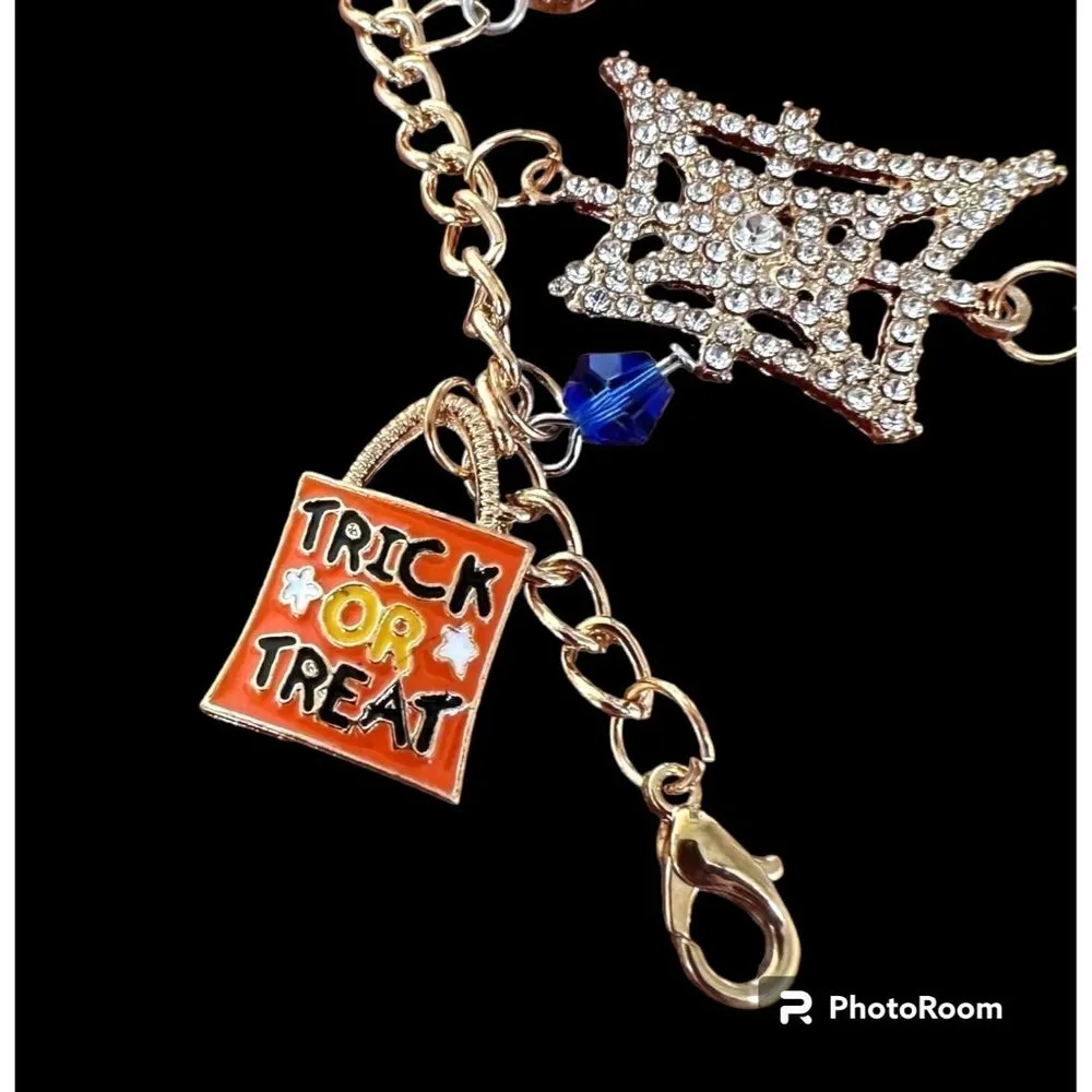 Halloween Charm Bracelet Trick Treat Ghost Black Cat Sugar Skull Spider … - Image 5