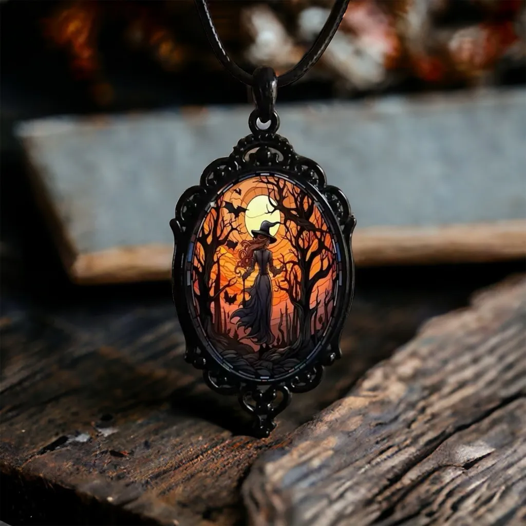 Retro Style Bat Witch Pendant Cameo Black‎ Pendant Necklace Gothic Vintage Style Black - Image 10