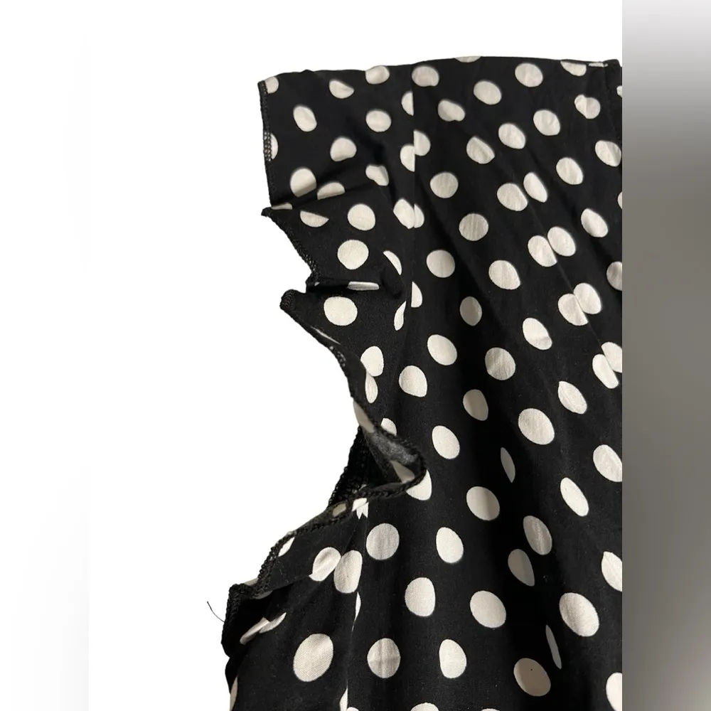 GRECERELLE Polka Dot High Low Faux Wrap Flowy High Low Maxi Dress Black White XL - Image 3