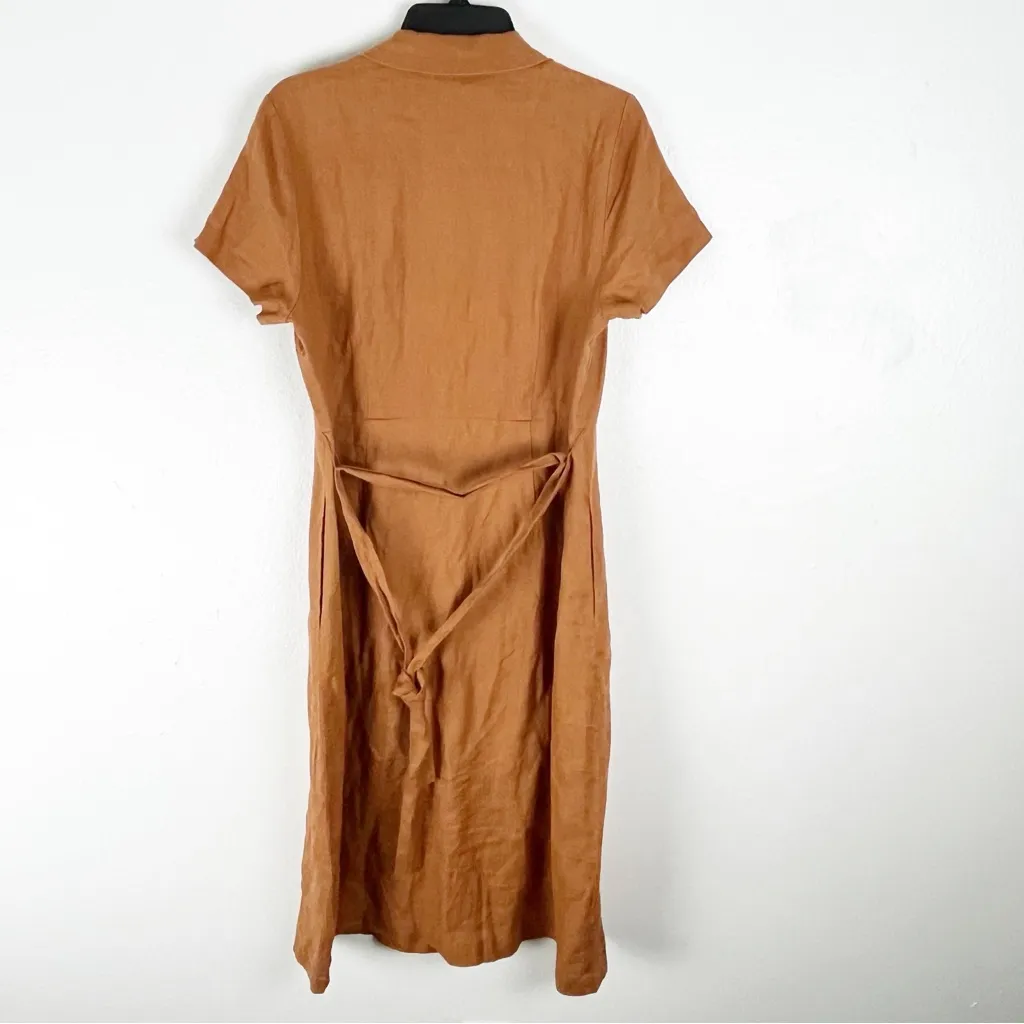 QUINCE 100% Linen Front Buttons Pockets Belted Waist Short Sleeves Dress Medium - Image 2