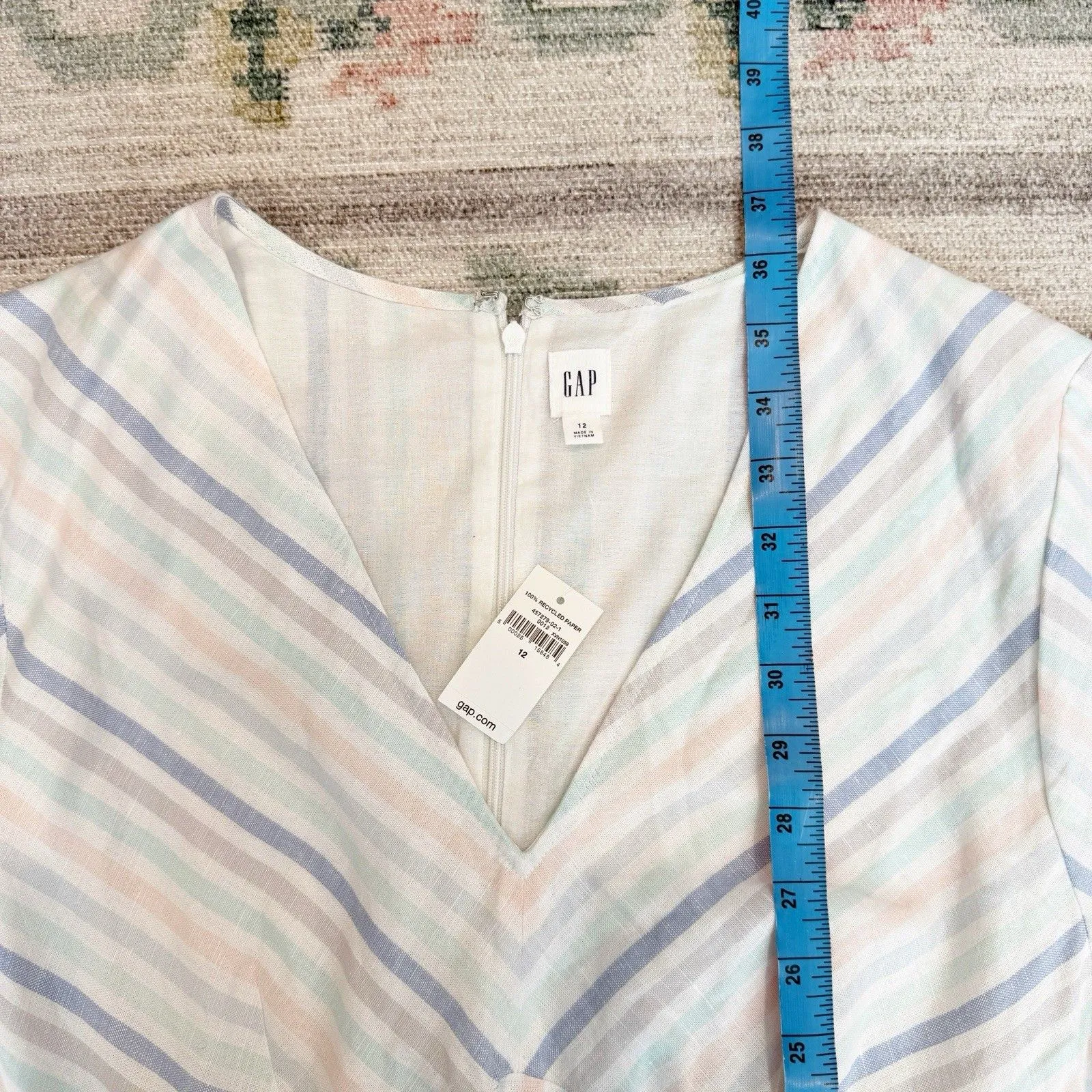 Gap Womens Linen Blend Cottagecore Dress Sz 12 Countryside Coastal Stripes Soft - Image 8
