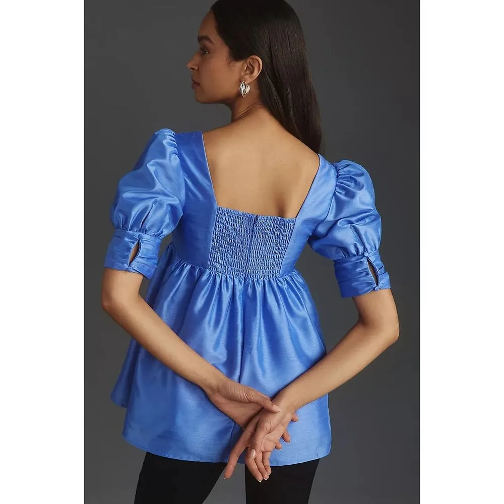 Hutch Puff-Sleeve Square-Neck Tunic Top Blue Size 2XS NWT - Image 2