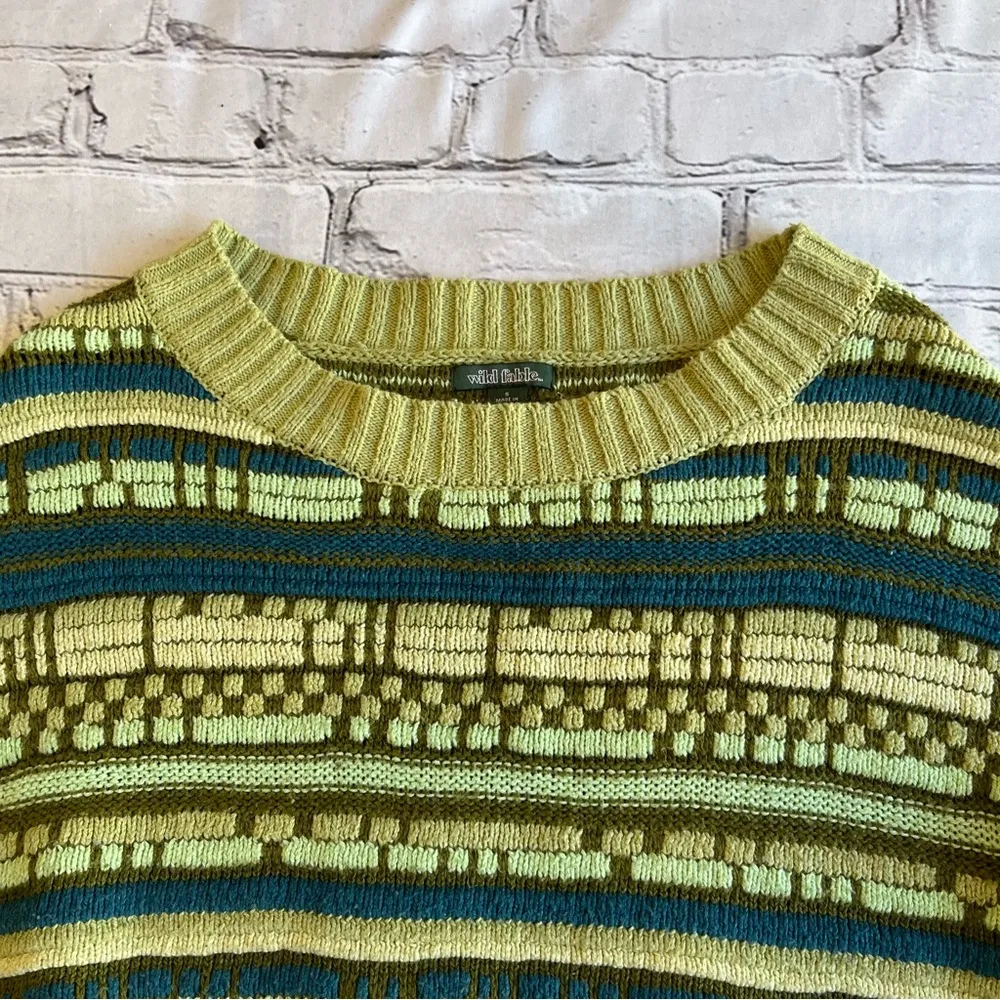 Wild Fable Textured Knit Crewneck Pull Over Striped Sweater Small 3D Green - Image 7