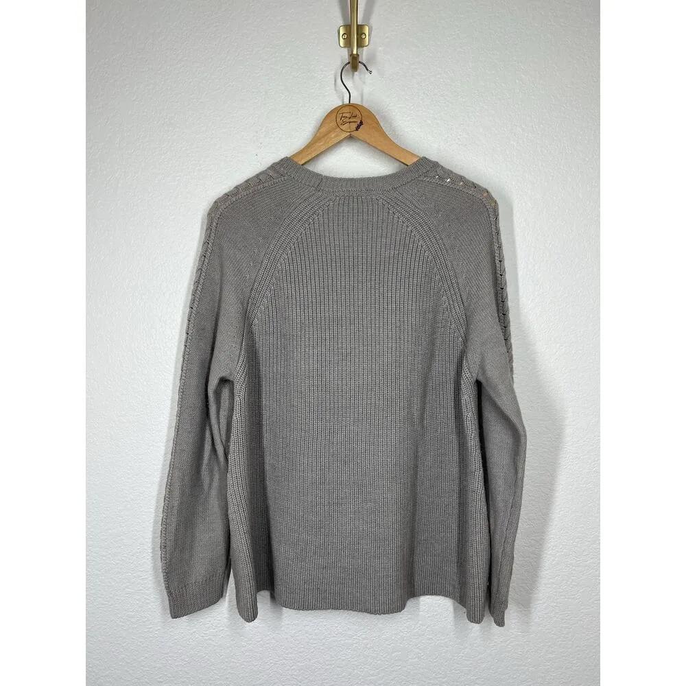 Carve Designs Large Gray Cable Knit Sweater Side Zippers Wool Blend - Image 5
