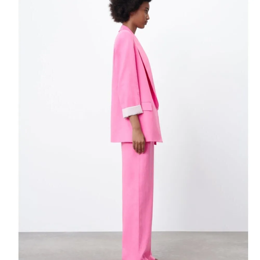 ZARA Blogger Fav Pink Printed Valentine’s Cuff Linen Blend Blazer Jacket… - Image 8