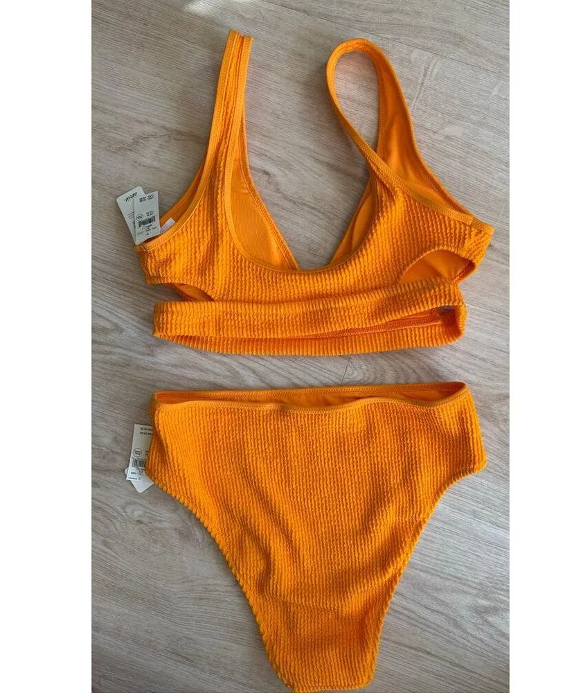 Aerie High Cut Cheeky Ribbed Bikini Set - Bright Orange, Size M-NWT - Image 5