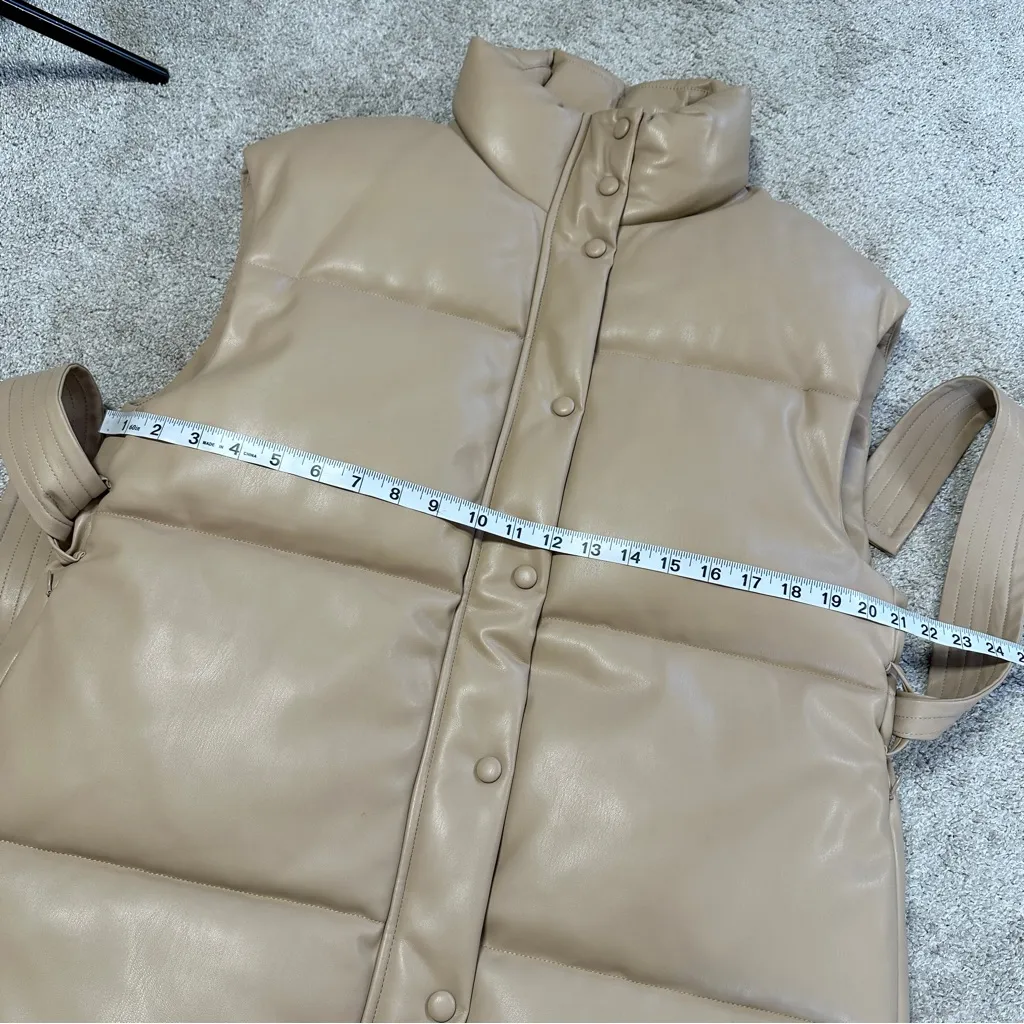 Mango Women’s Faux Leather Quilted Puffer Skin Style Gilet Vest in Beige Size M - Image 13