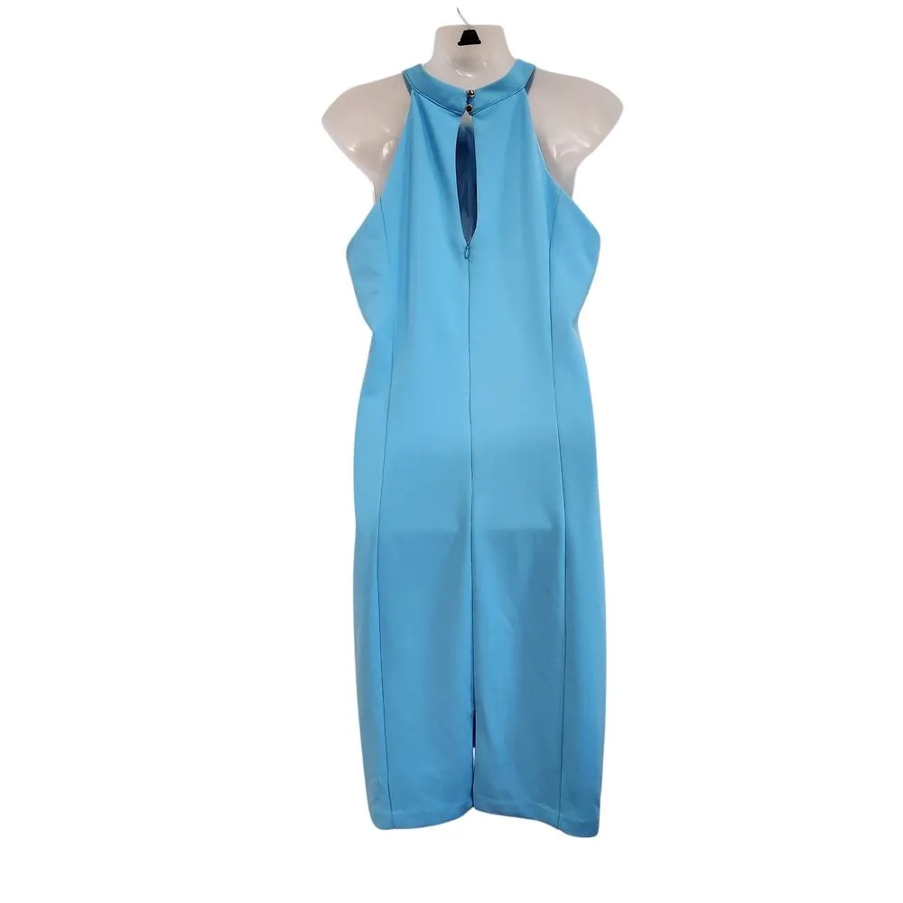 Julia Jordan Twist Halter Midi Cocktail Sheath Dress Sleeveless Blue Size 10 - Image 2
