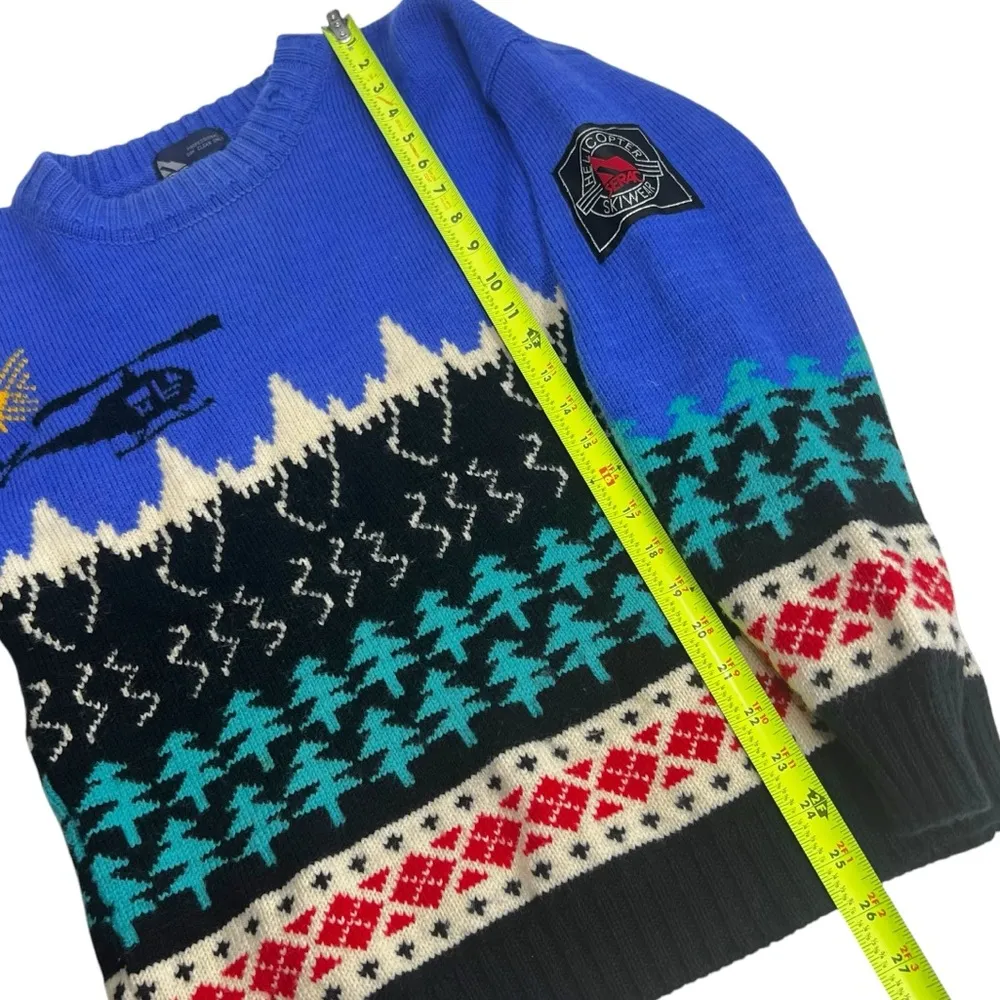 Vintage Serac Wool Ski Helicopter Nordic Alpine Fair Isle Sweater Blue Size M - Image 11