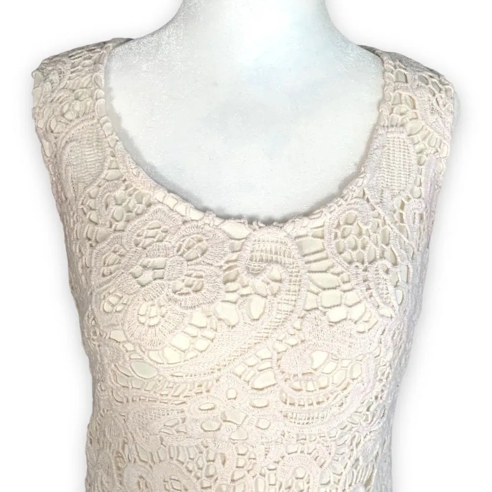 Patrizia Luca Top Cream Crochet Flower Detail Lace Sleeveless Scoopneck Tank - Image 3
