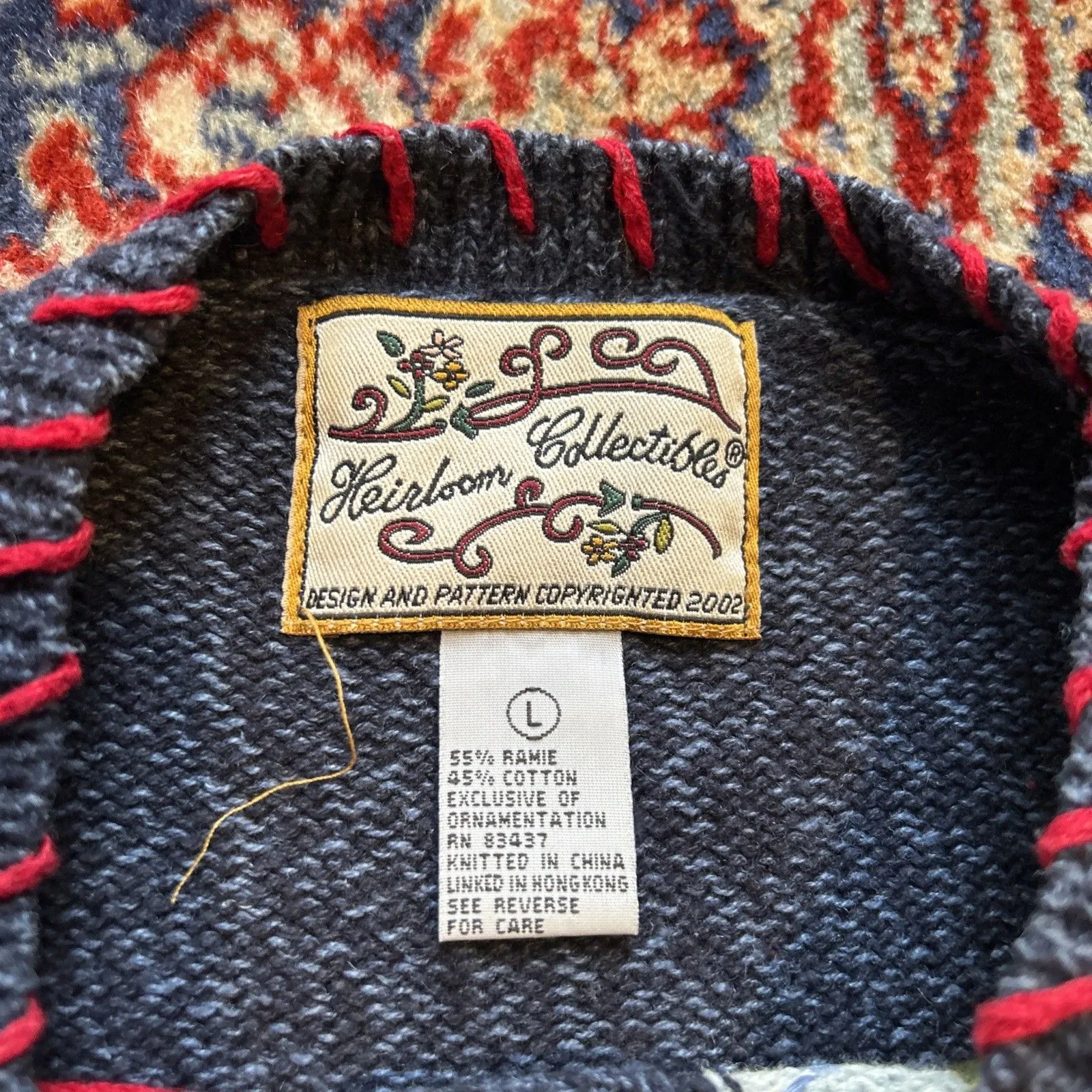 VTG Heirloom Collectibles Women Red White Blue Applique Embroidered Cardigan L Size L - Image 5