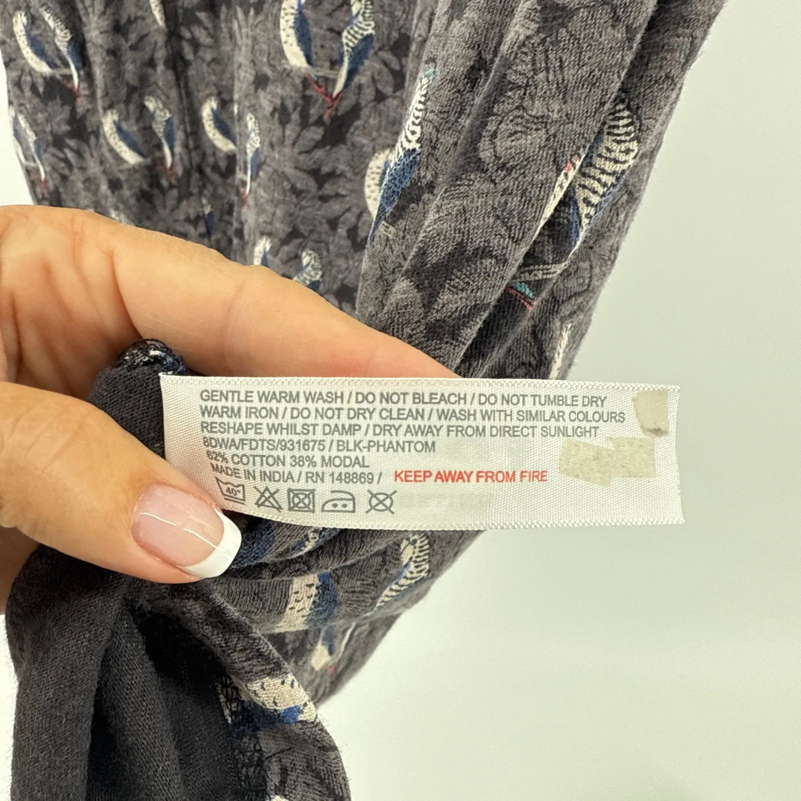 Fat Face Women's Natural Simone Jersey Dress Gray Bird Print Short Sleeve Size 8 - Image 8