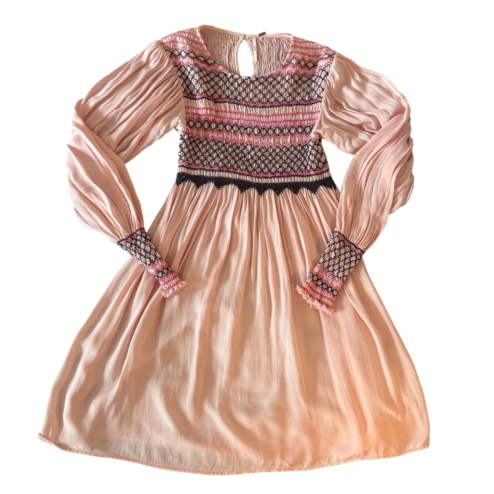 Free People‎ Late Night Picnic Dress. Pink babydoll. Embroidered. Flowy. Medium. - Image 3