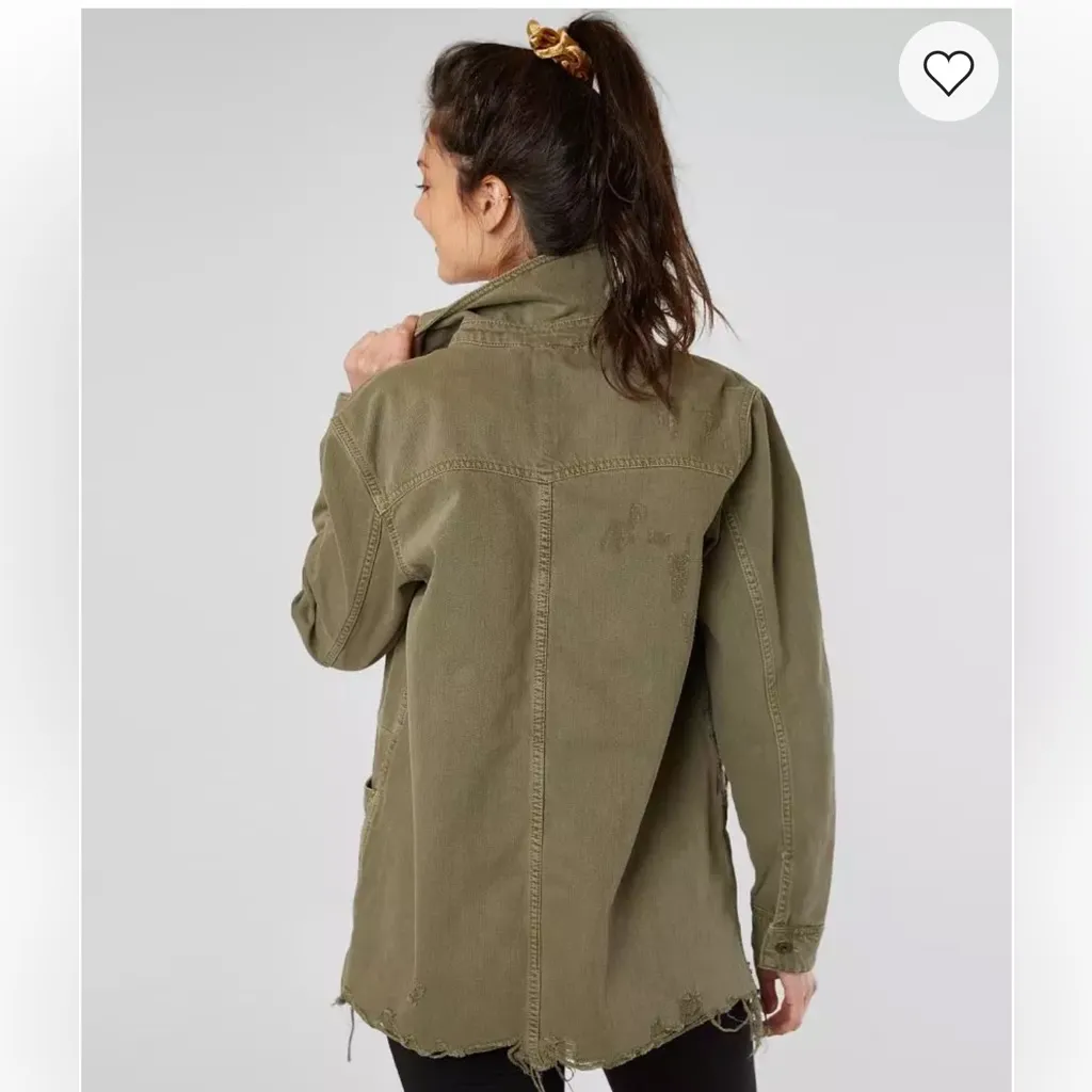 Free People Moonchild Denim Shirt Jacket in Olive Excellent Condition. - Image 2