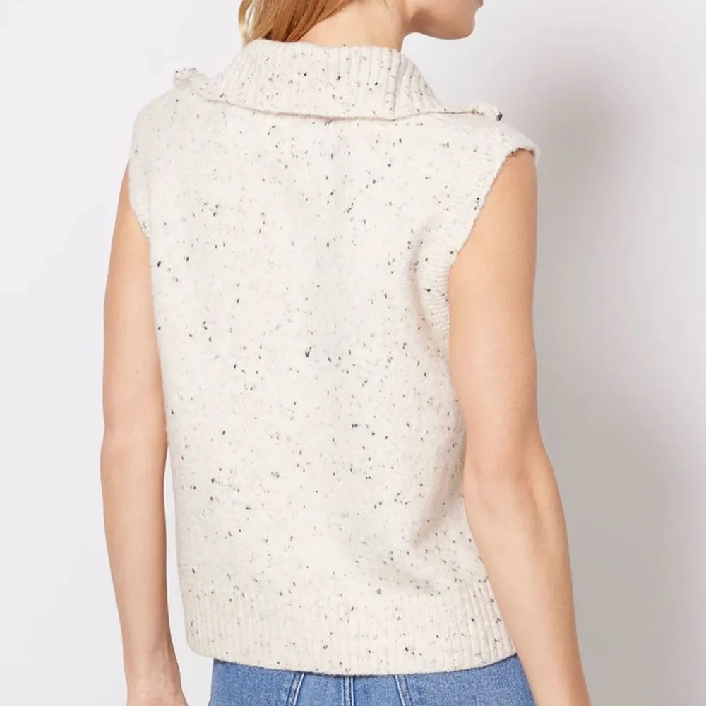 JOHN + JENN | Michael Sleeveless Vest Ivory Navy Speckled Zip Turtleneck | Small - Image 2