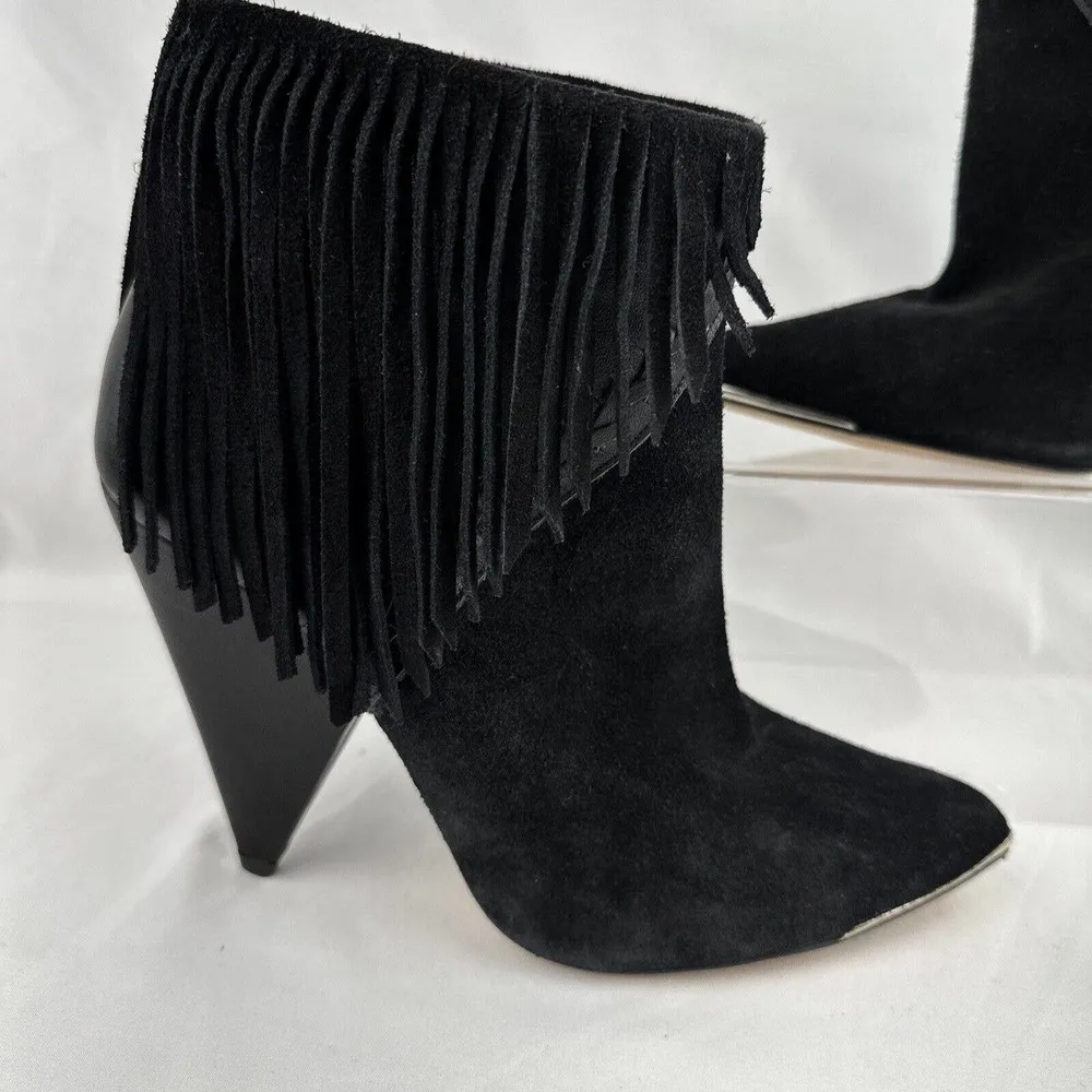 Iro Revolve Womens Xabea Bootie 7 US 38 EU Black Leather Suede Fringe - Image 3