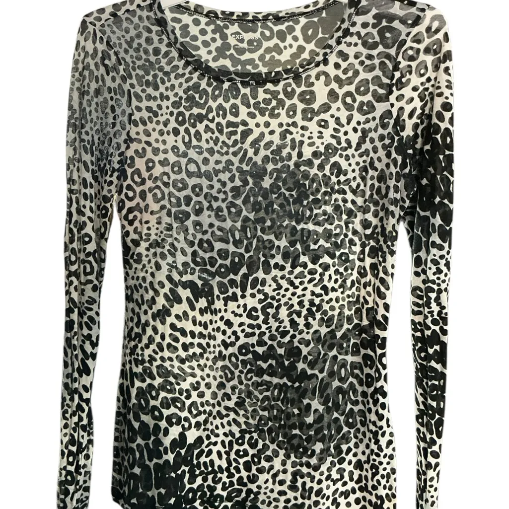 Express Black and Gray Animal Print Long Sleeve Top - Image 3