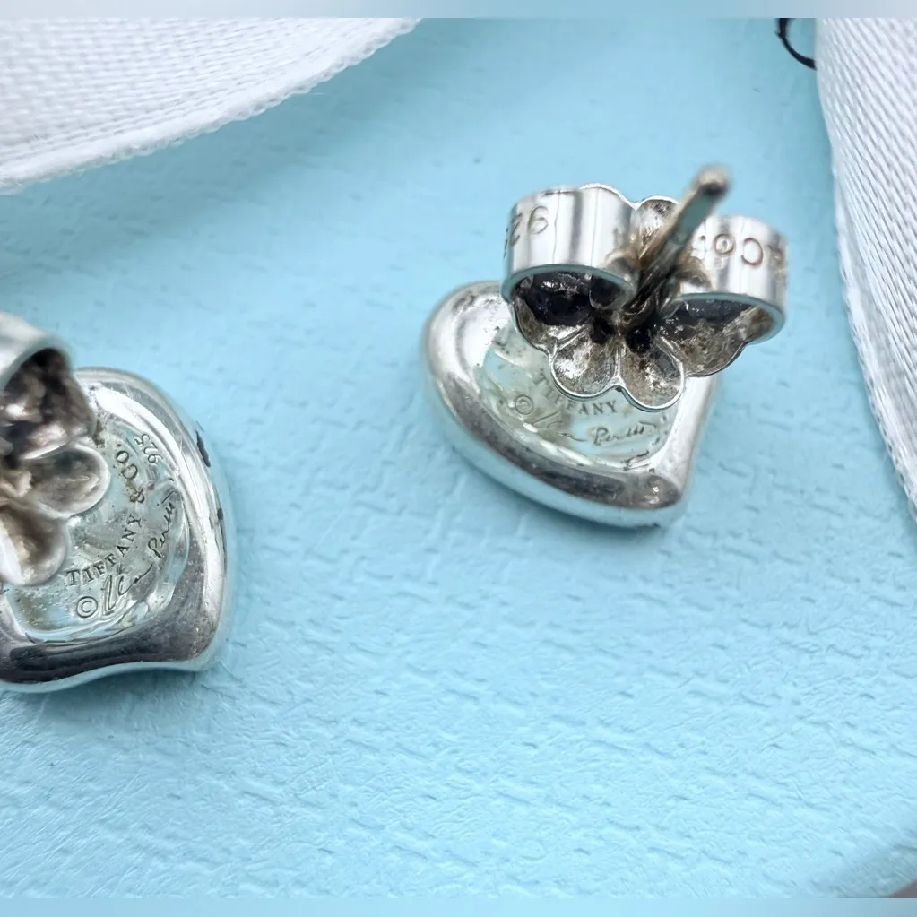 Authenticated Tiffany & Co Elsa Peretti Full Heart Stud Earrings Sterling Silver - Image 6