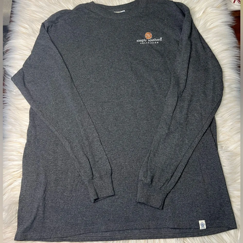 Simply Southern Hey Boo Halloween Ghost Long Sleeve Shirt Gray Size Large - Image 3