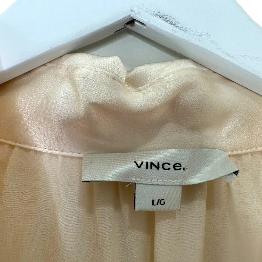 Vince Silk Cap Sleeve Ruched Back Button Down Blouse Cream Size Large - Image 4