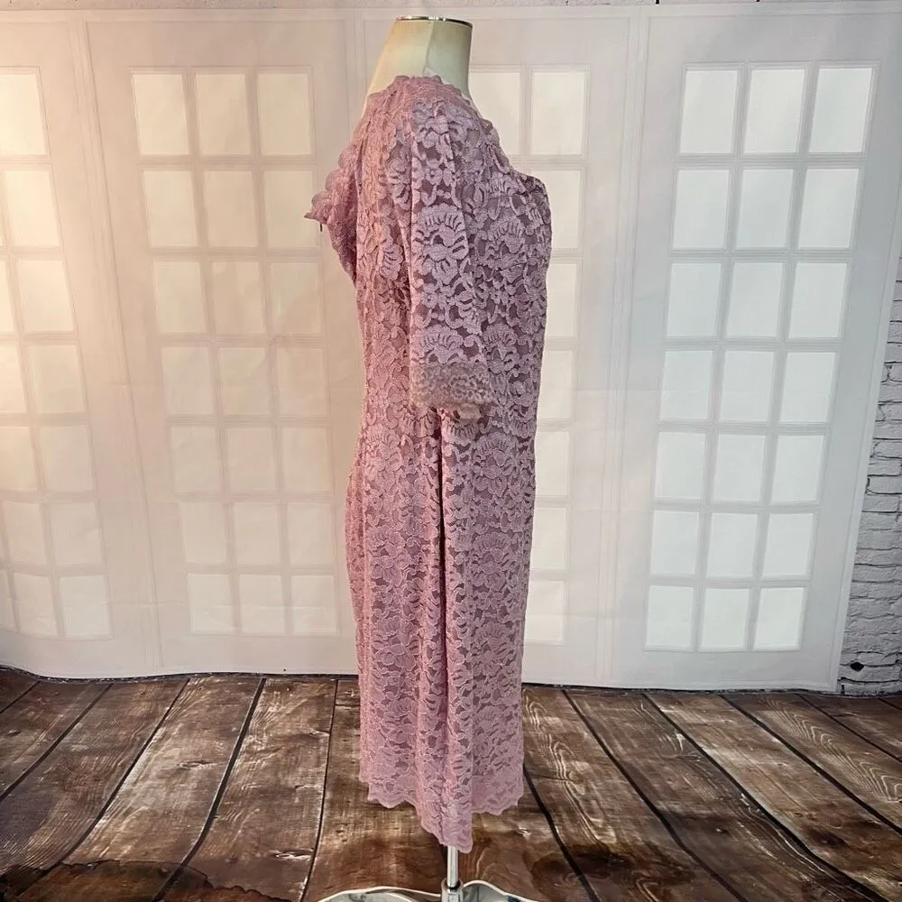 Lane Bryant Mauve Floral Lace 3/4 Sleeve Square Neck Sheath Dress Size 18 - Image 4