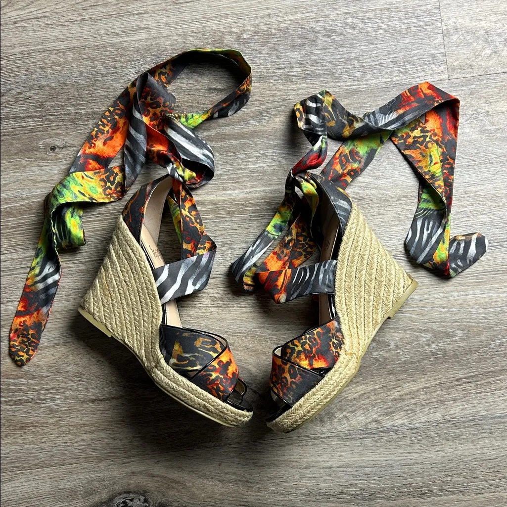 Impo Orabelle “Oprah” Colorful Ankle Wrap Espadrille Wedge Sandals Size 8 - Image 2