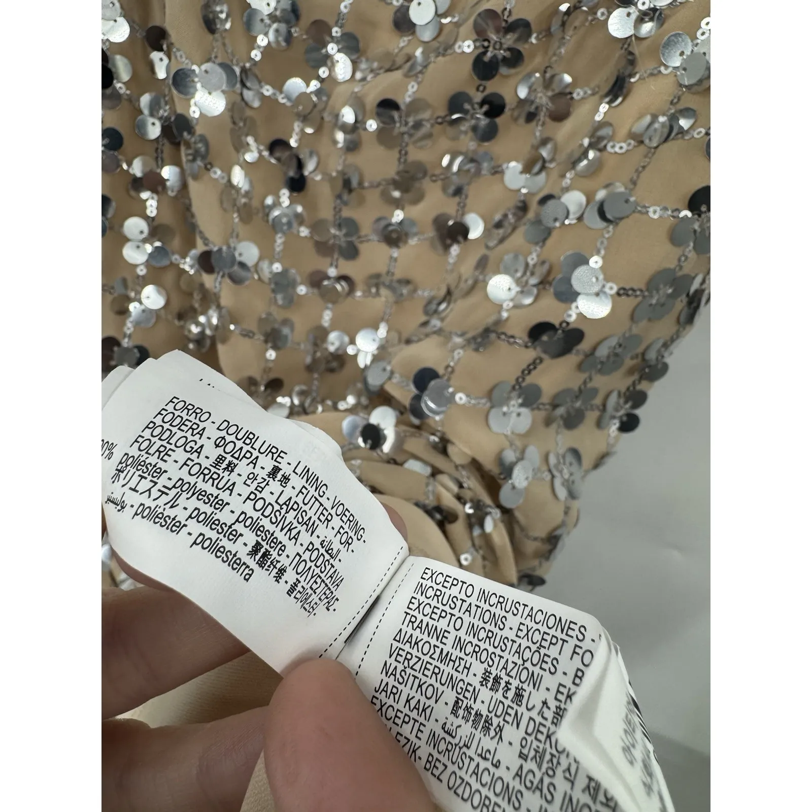 Zara Sequin Mini Dress Women Medium Tan Festival Retro Preppy New Year Glam - Image 7