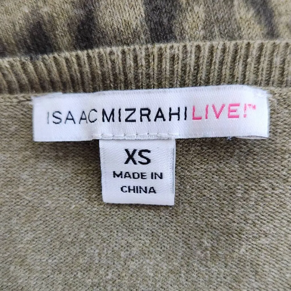 Isaac Mizrahi Olive Green Leopard Print Cardigan Size XS Green Cardigan Sweater - Image 6