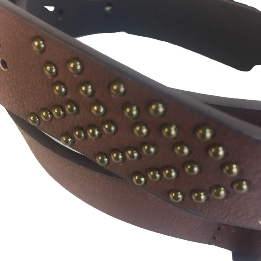 NEW LP Blue Linea Pelle Women's Brown Faux Leather Belt Small Studded Perforated - Image 4