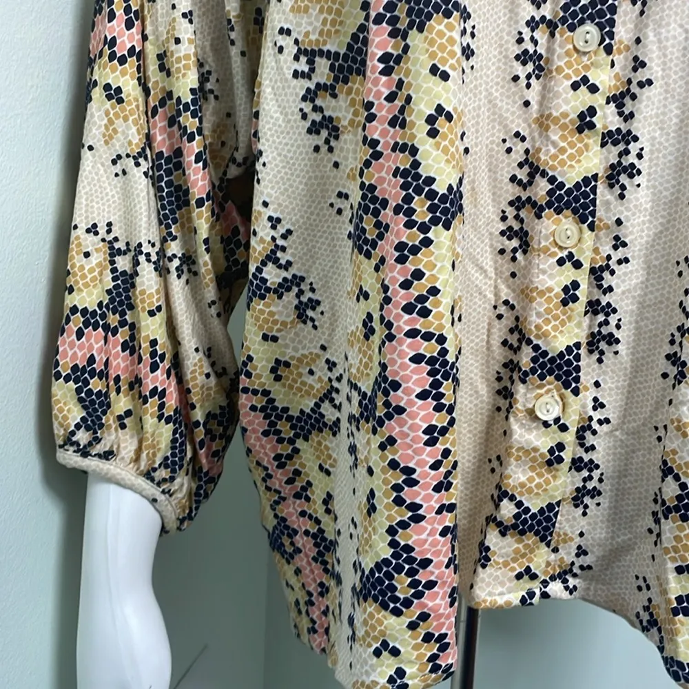 ANTHROPOLOGIE Abbe Honeycomb Buttondown Hexagonal Tops Long Sleeve Pink Size XS - Image 8