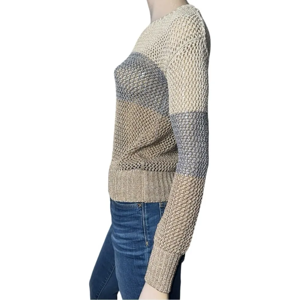 Minnie Rose Women’s Size S Gold Silver Bronze Metallic Loose Knit Sweater - Image 4