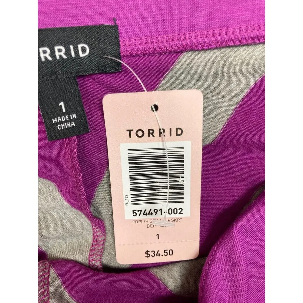 New Torrid Purple Heather Gray Chevron Stripe Aline Skirt Womens 1 1X 14/16 $35 - Image 3