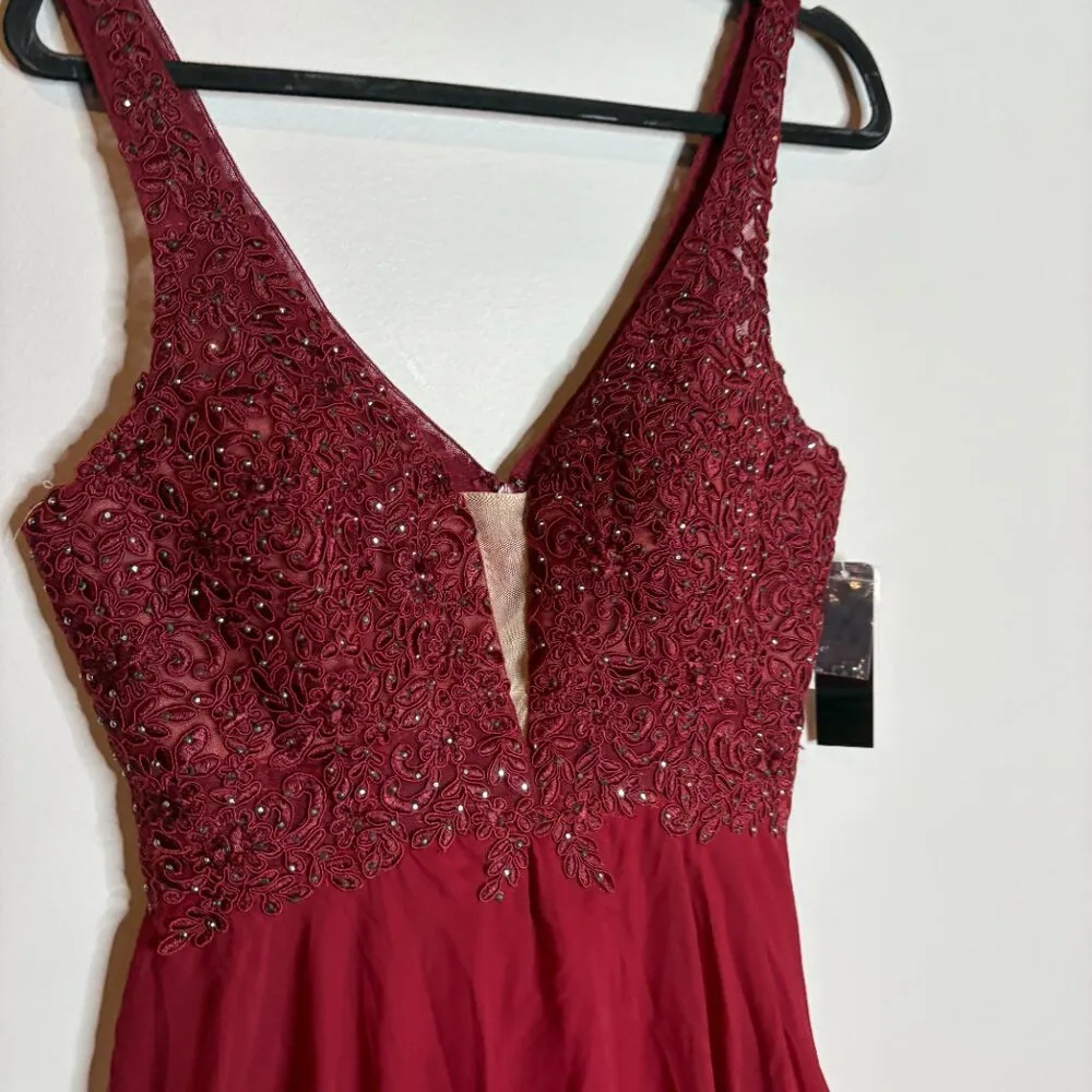NWT Betsy & Adam maroon formal illusion embellished dress - Image 2