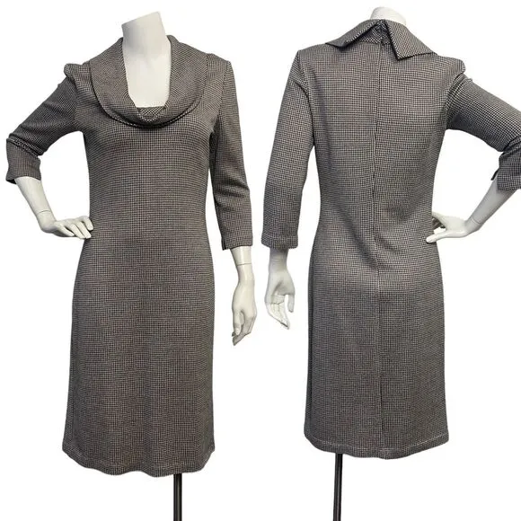 St. John Women's Cowl Neck Houndstooth Print Cowl Neck Dress ¾ Sleeve size 6 - Image 2