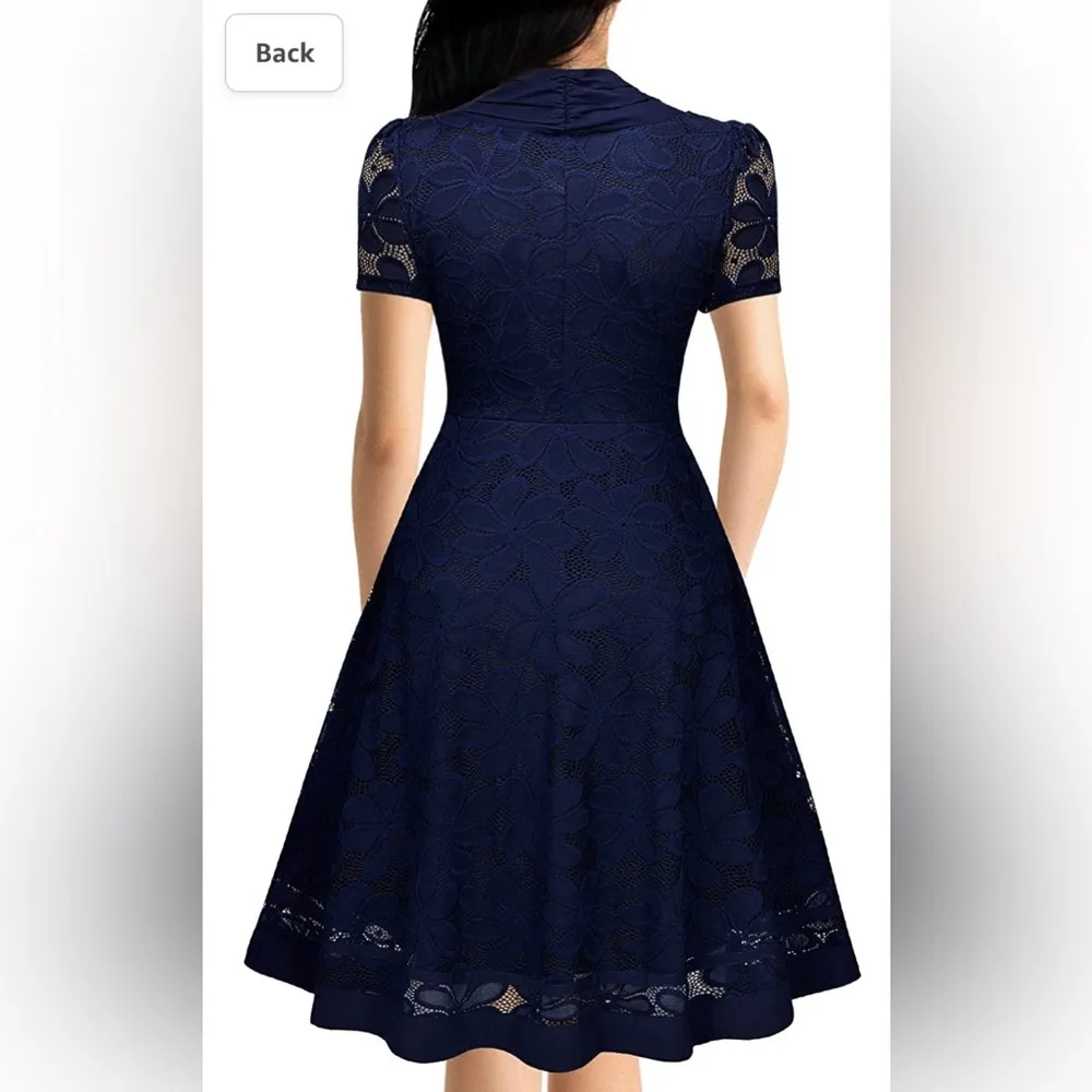 Miusol Women's Cap Sleeve 1950s Style Vintage Navy Blue Lace A - Image 2