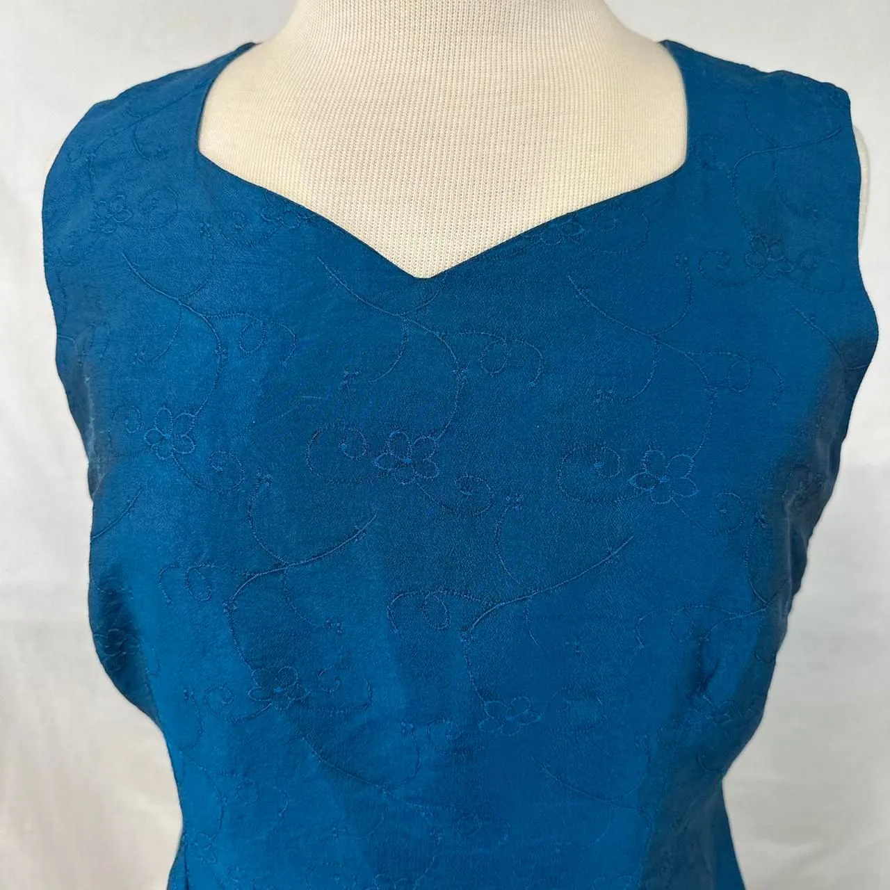 WORTHINGTON 100% Silk Teal Floral Sheath Dress Cocktail Womens 12P‎ Embroidered - Image 2