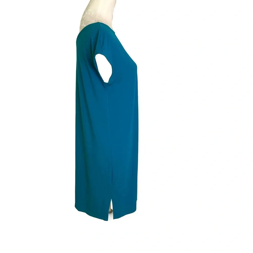 NEW Eileen Fisher T Shirt Knit Dress V Back Cap Sleeves Turquoise Blue Size XS - Image 6
