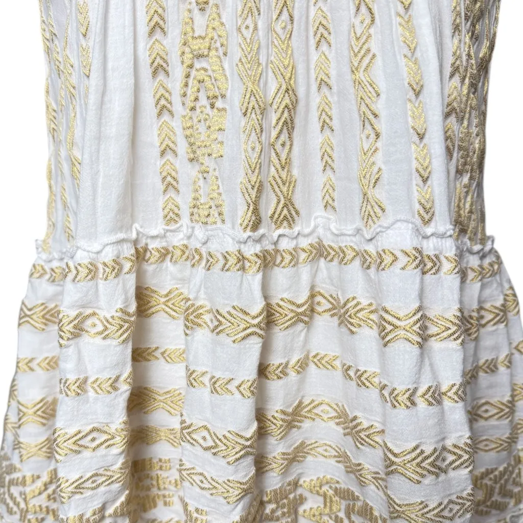 Made in Greece Embroidered Cotton Boho Dress White Gold Sleeveless S Resortwear - Image 3