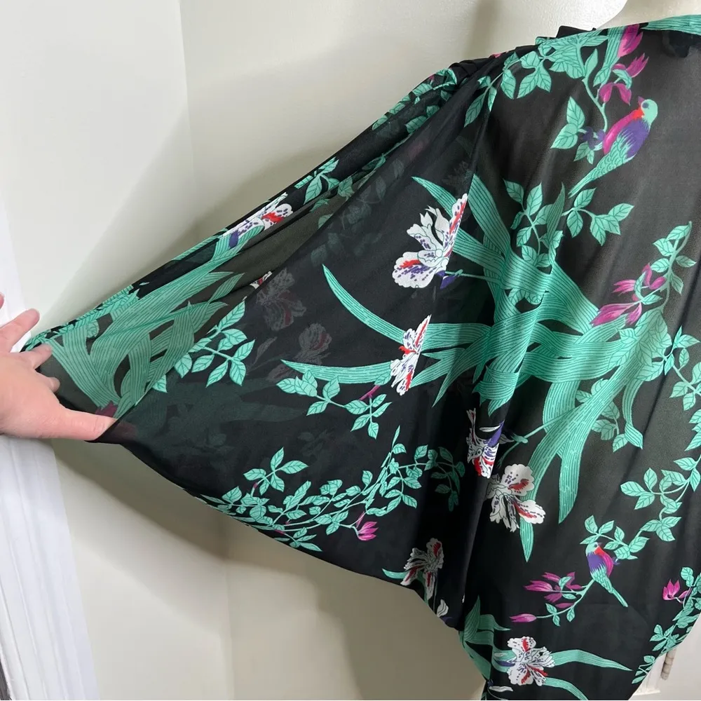 Vintage Ayres by E. Eysen Sleeveless Kimono Open Front Unique Cut Bird Floral Size undefined - Image 8