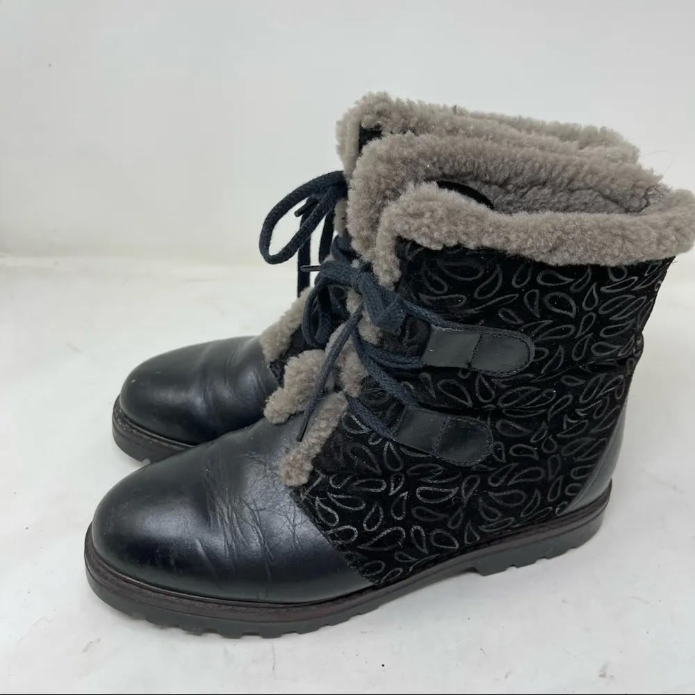 Pajar black leather fur lined lace up boots size 8 - Image 3