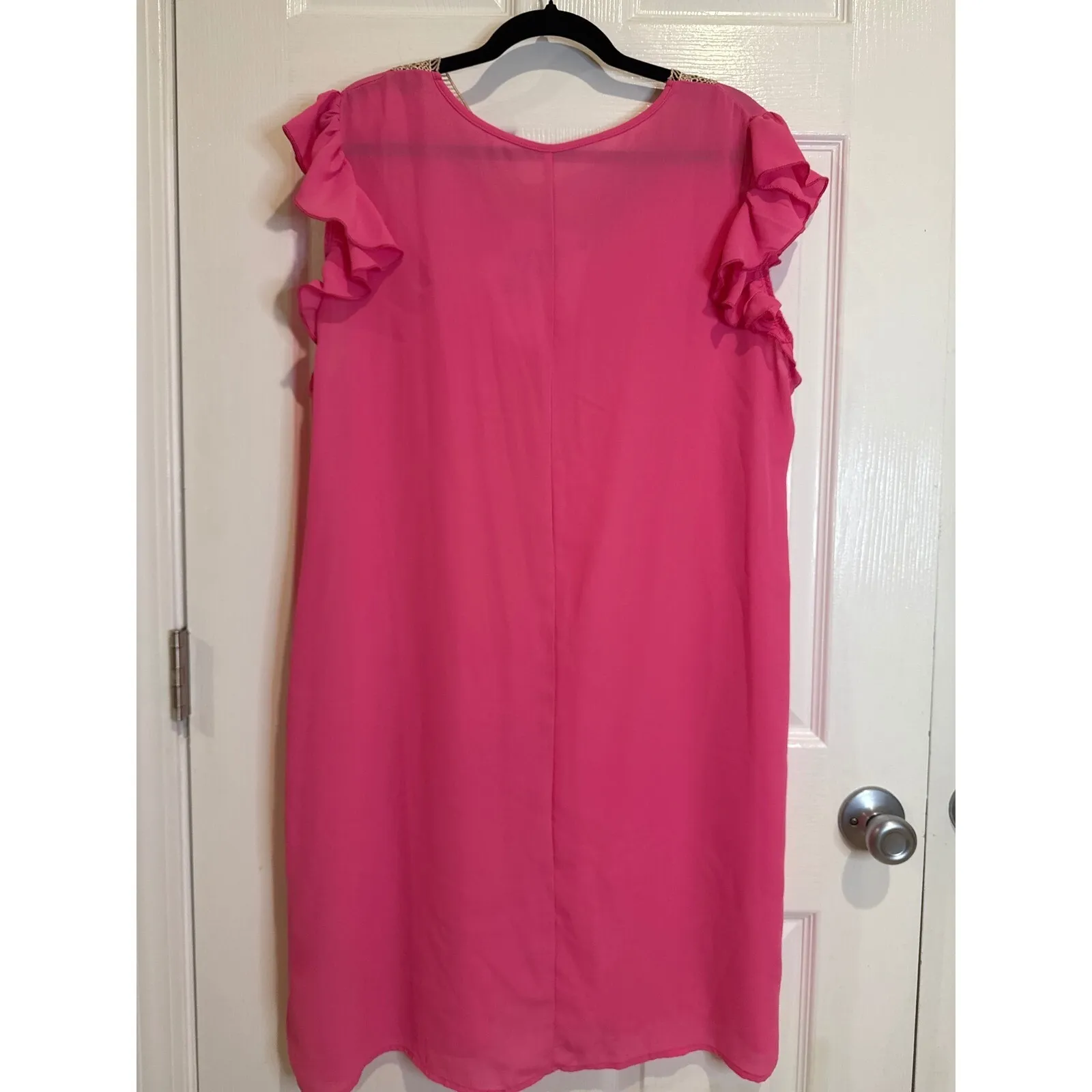 Shein Curve Pink Dress Ruffle Sleeve Crochet‎ Trim Casual Summer 1XL - Image 9