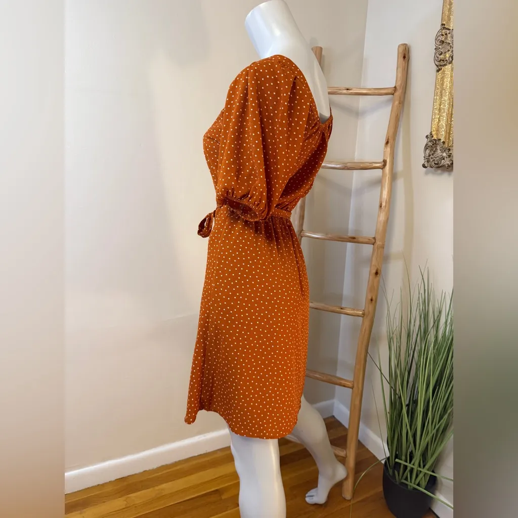 Monteau Sz Medium Button polka dot Midi Dress Boho burnt orange/brown rust - Image 4