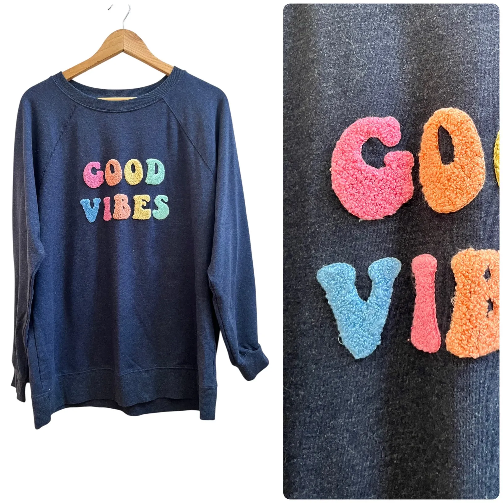 Wildfox Appliqué Good Vibes Pullover Crew Neck Sweatshirt Size Small Relaxed Fit - Image 2