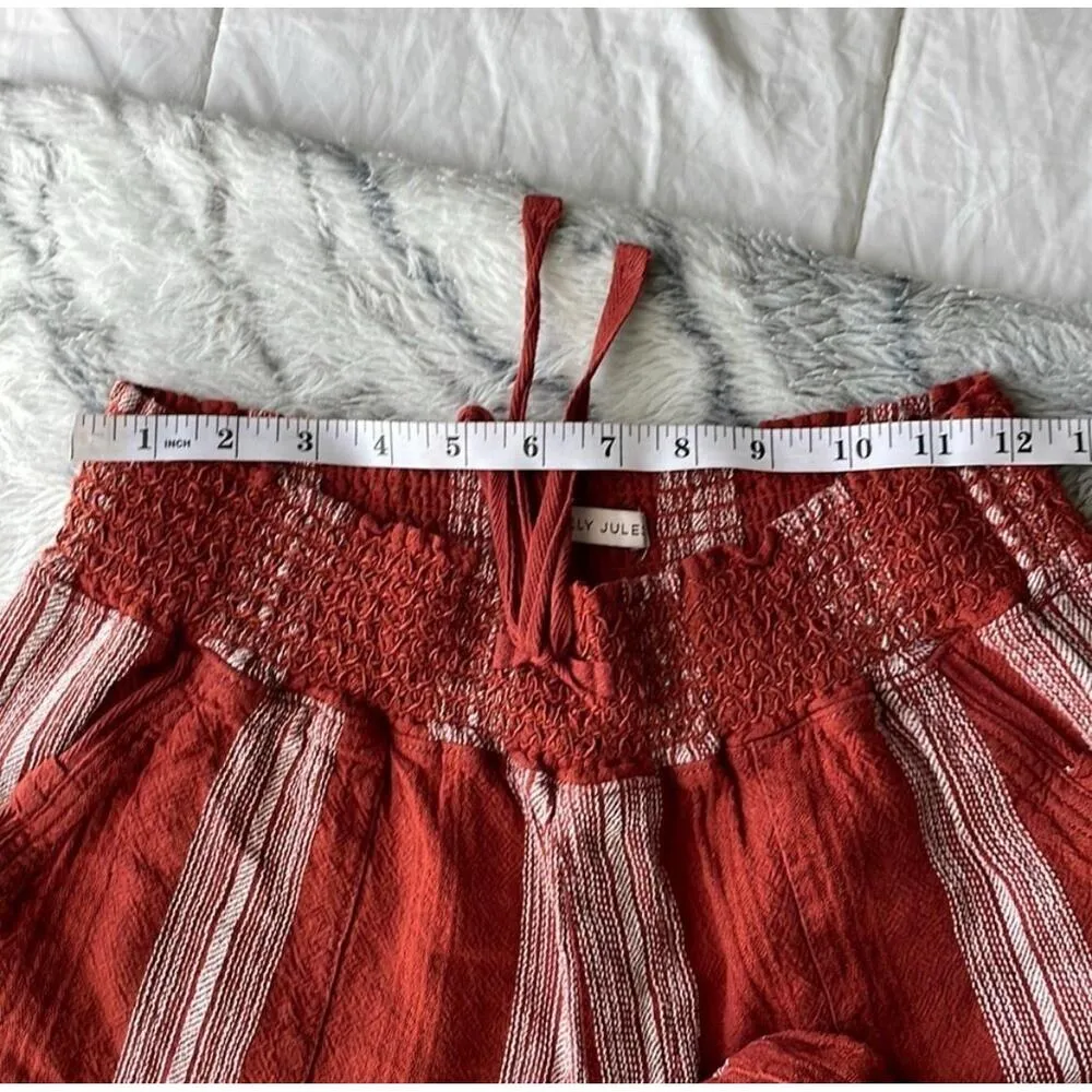 Sincerely Jules Linen Pants MEDIUM Striped Roll Tab Hem Cuffed Boho Smoked Orange - Image 11