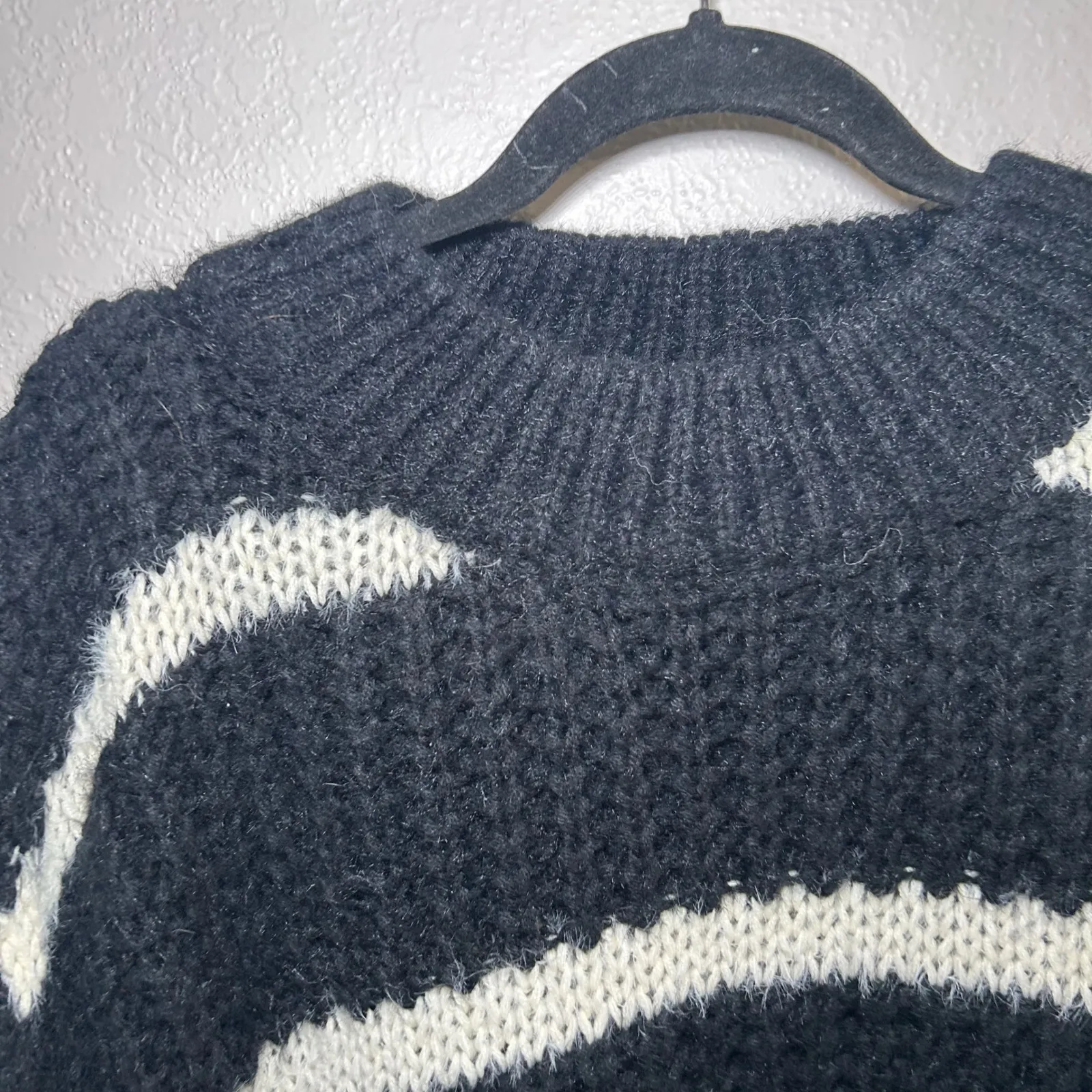 GRACE KARIN Black White Striped Chunky Knit Sweater Oversized Cozy Womens L - Image 2