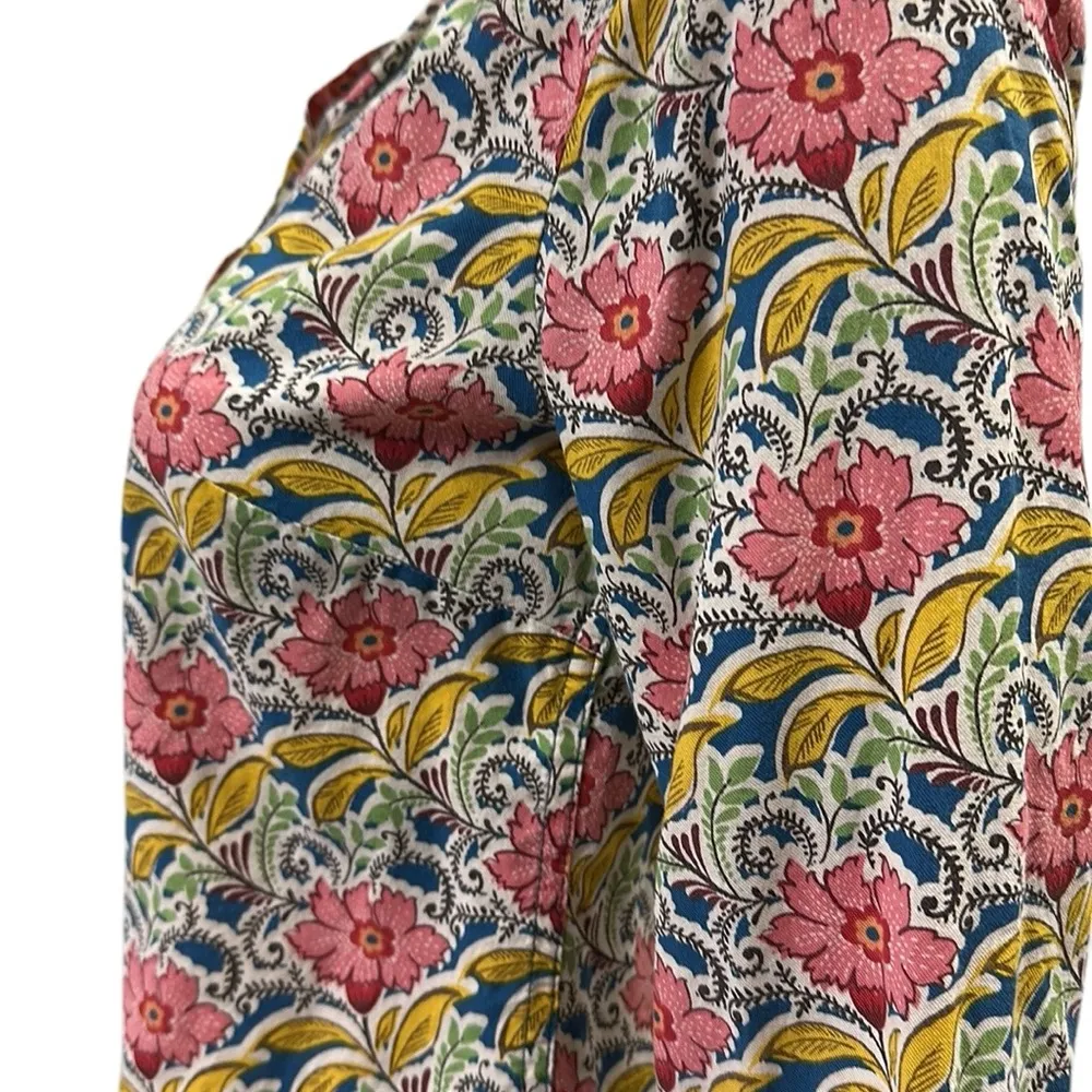 Talbots Floral Pullover Half Button Up Cotton Long Button Tab Sleeves Womens XS - Image 7