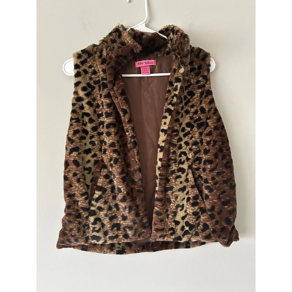 Betsy Johnson Faux Fur Leopard/ Cheetah Print Vest Size Small Unique & Bold - Image 9