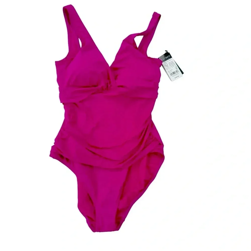 Lauren Ralph Lauren Beach Club Twisted One Piece Swimsuit Magenta Size 10 NWT - Image 4