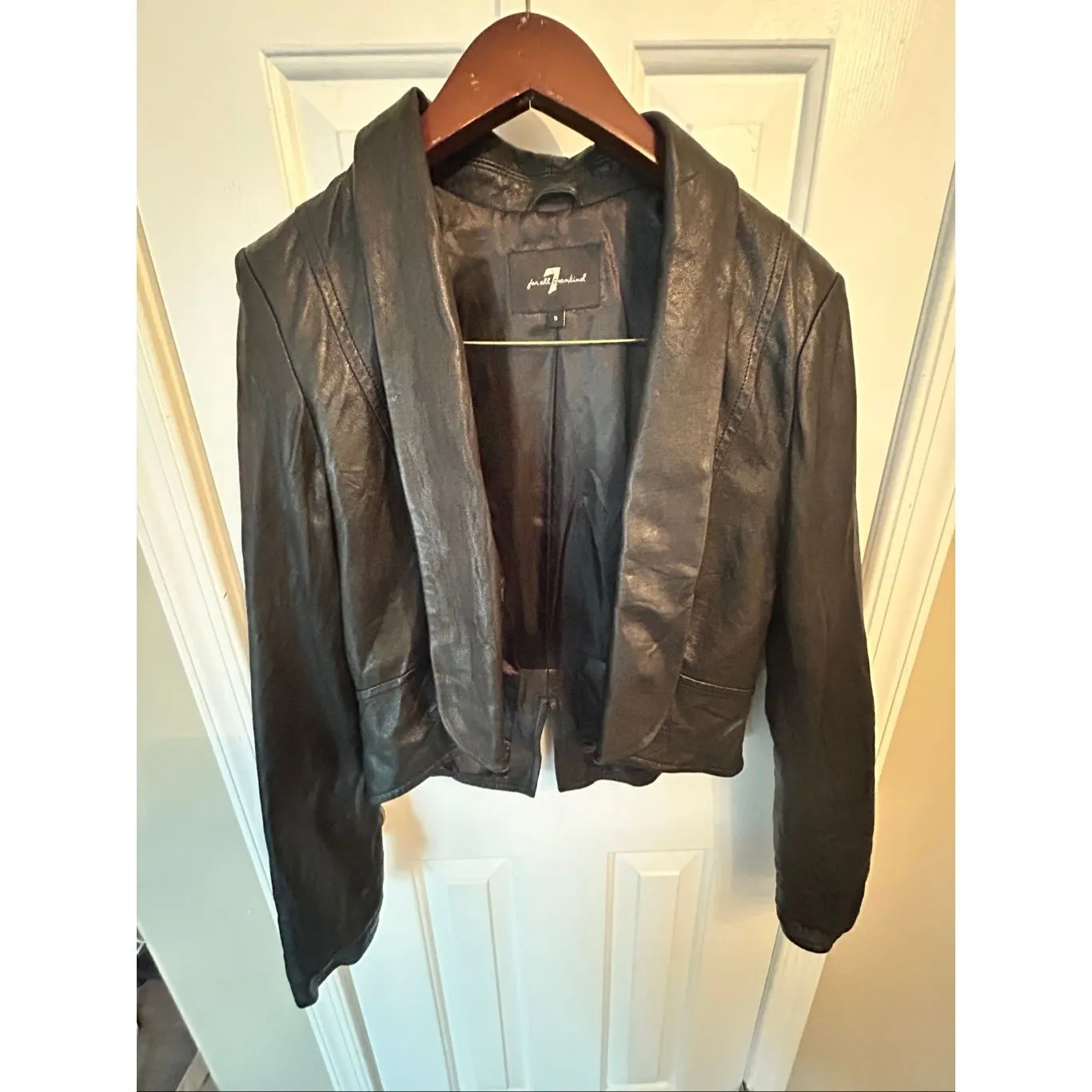7 For all Mankind Women Rumble Leather Jacket  Size S black moto style short - Image 10